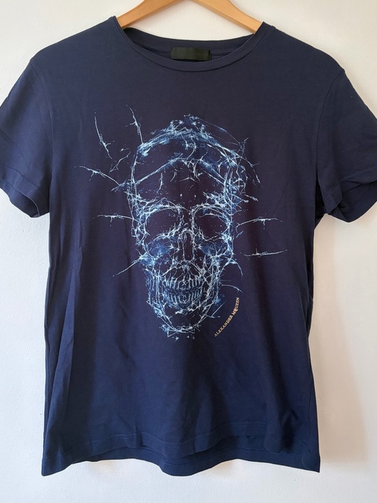 Alexander McQueen Tops - Alexander McQueen Navy Short-Sleeve Tee with Electric Blue Skull